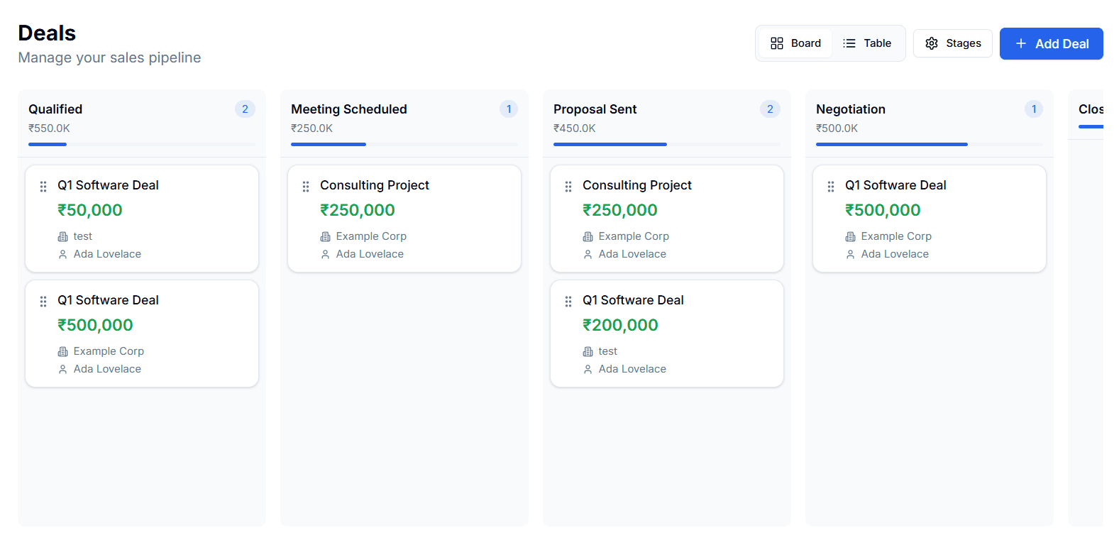 Autix CRM interface